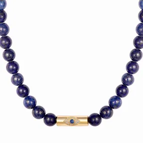 Lapis beaded gold rod eye necklace