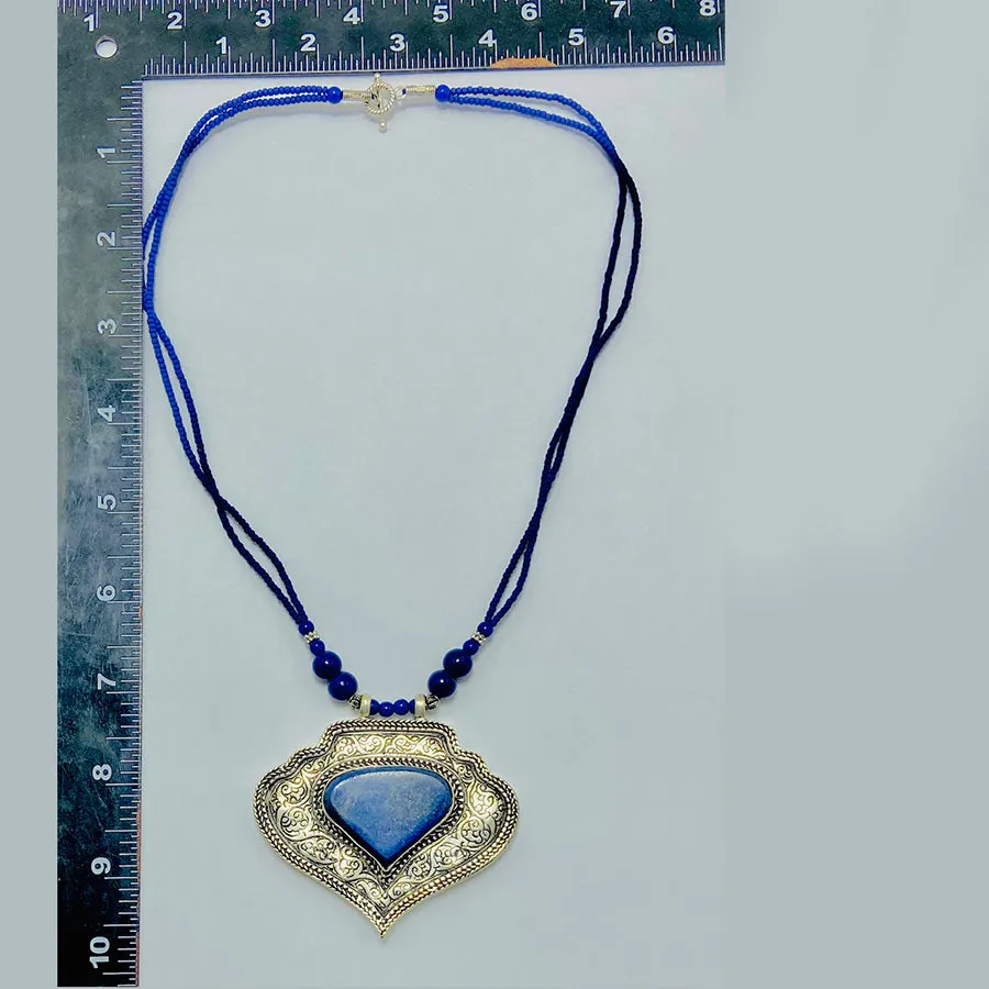 Lapis Lazuli Beaded Chain Pendant Necklace