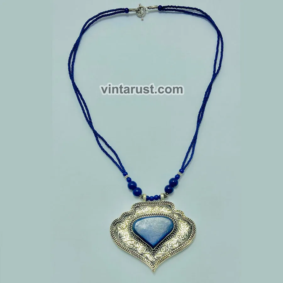 Lapis Lazuli Beaded Chain Pendant Necklace