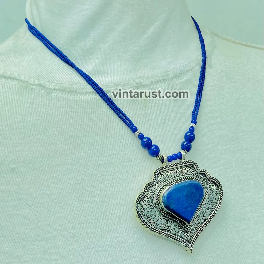 Lapis Lazuli Beaded Chain Pendant Necklace