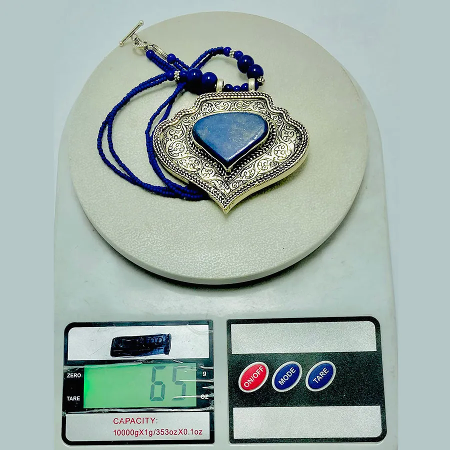 Lapis Lazuli Beaded Chain Pendant Necklace