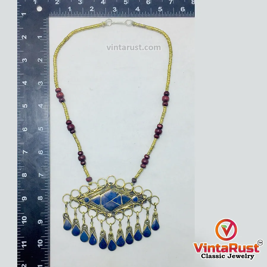 Lapis Lazuli Pendant Necklace With Beaded Chain