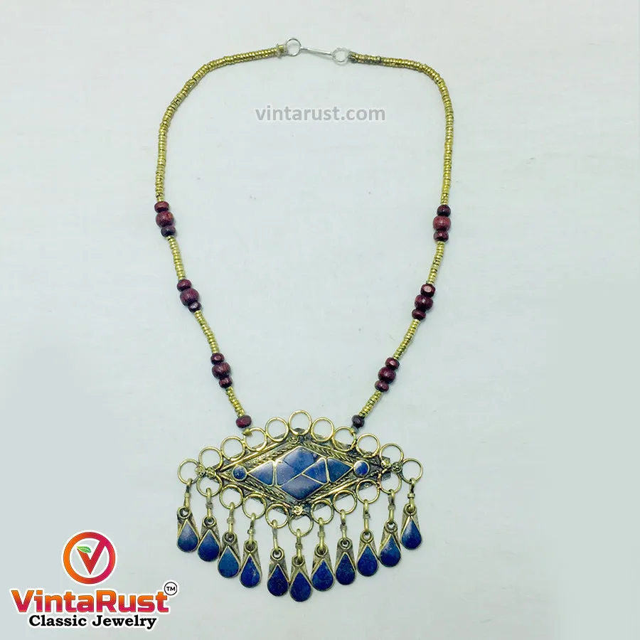 Lapis Lazuli Pendant Necklace With Beaded Chain