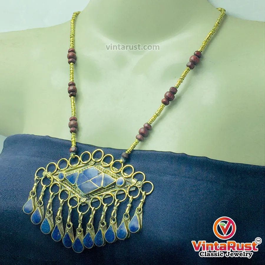 Lapis Lazuli Pendant Necklace With Beaded Chain