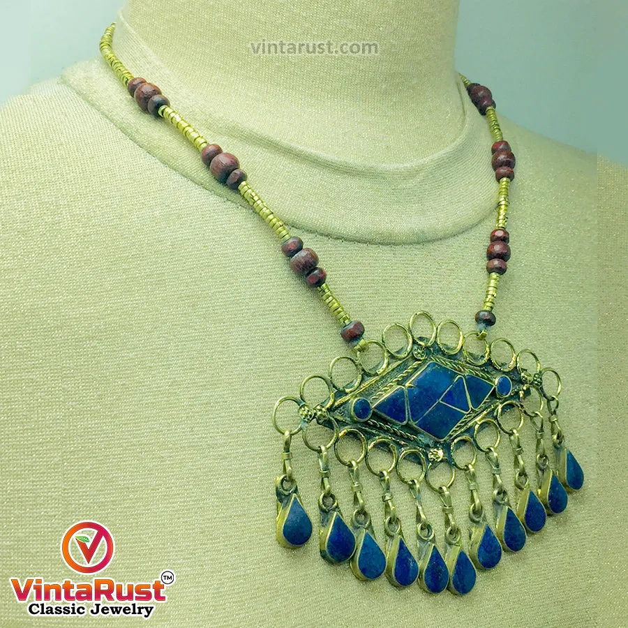 Lapis Lazuli Pendant Necklace With Beaded Chain