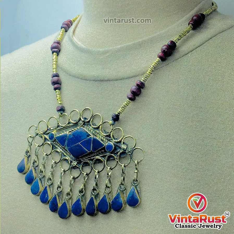 Lapis Lazuli Pendant Necklace With Beaded Chain