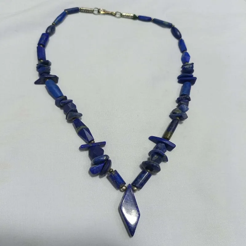 Lapis Lazuli Pendant Necklace with Beaded Stone