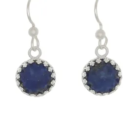 Lapis round Earrings set in sterling Silver on French Hooks