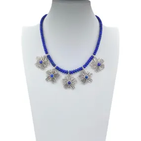 Lapis Tufa Cast Sterling Silver Navajo Blossom Necklace