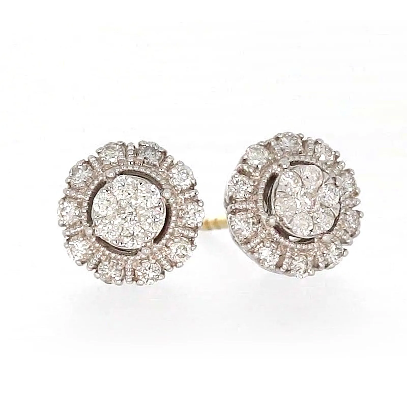 London 9ct Two Tone Gold Round Brilliant Cut 1/2 CARAT tw of Diamonds Stud Earrings