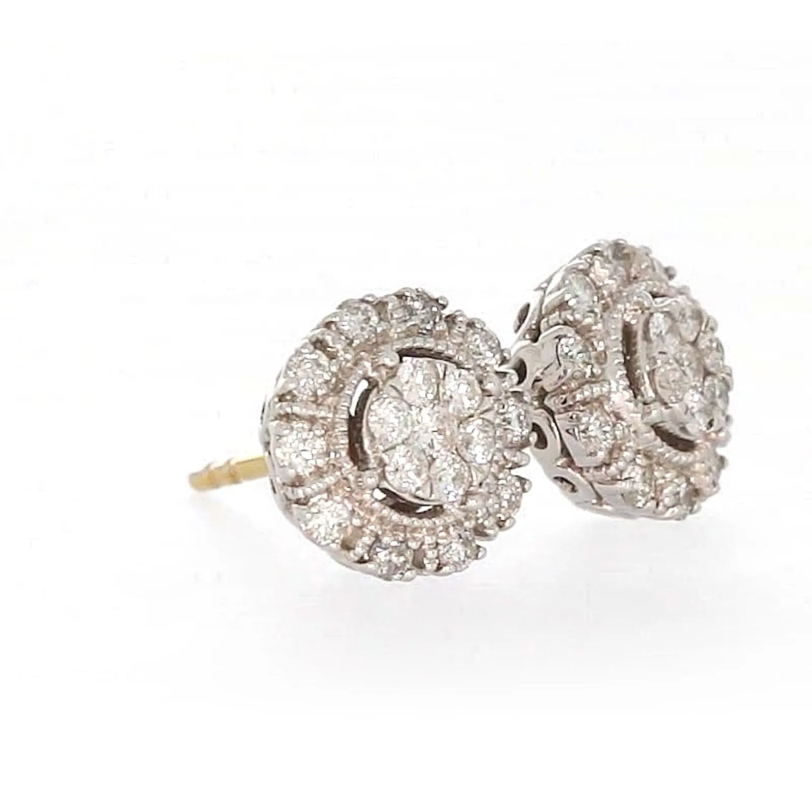 London 9ct Two Tone Gold Round Brilliant Cut 1/2 CARAT tw of Diamonds Stud Earrings