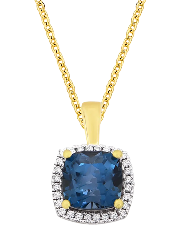 London Blue Topaz Pendant - 10ct Yellow Gold London Blue Topaz & Diamond Pendant - 786282