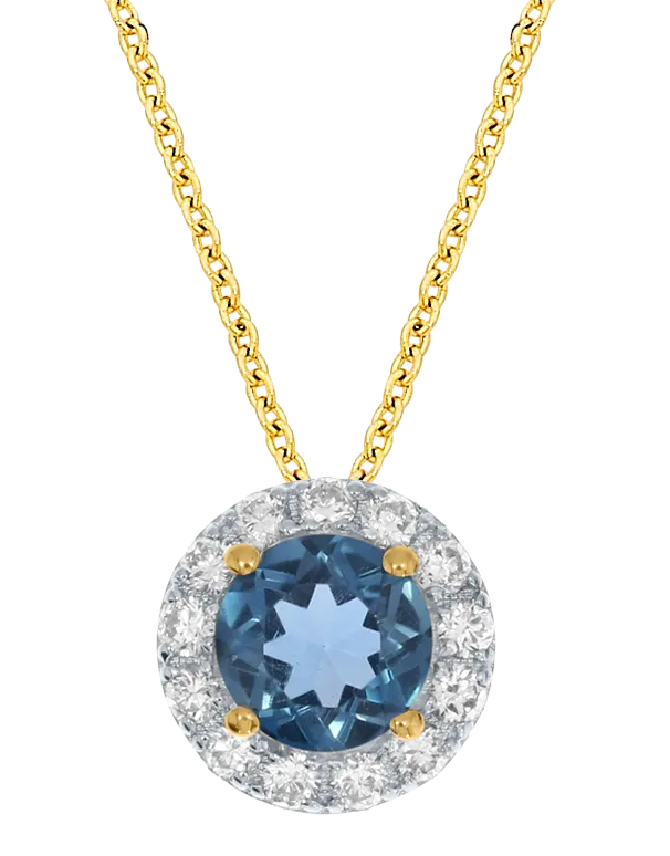 London Blue Topaz Pendant - 10ct Yellow Gold London Blue Topaz and Diamond Pendant - 786698