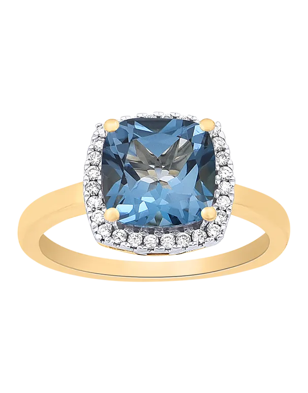 London Blue Topaz Ring - 10ct Yellow Gold London Blue Topaz & Diamond Ring - 786279