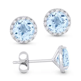 Madison L 14K White Gold 2.00ctw Halo Style Round Blue Topaz and Diamonds Earrings