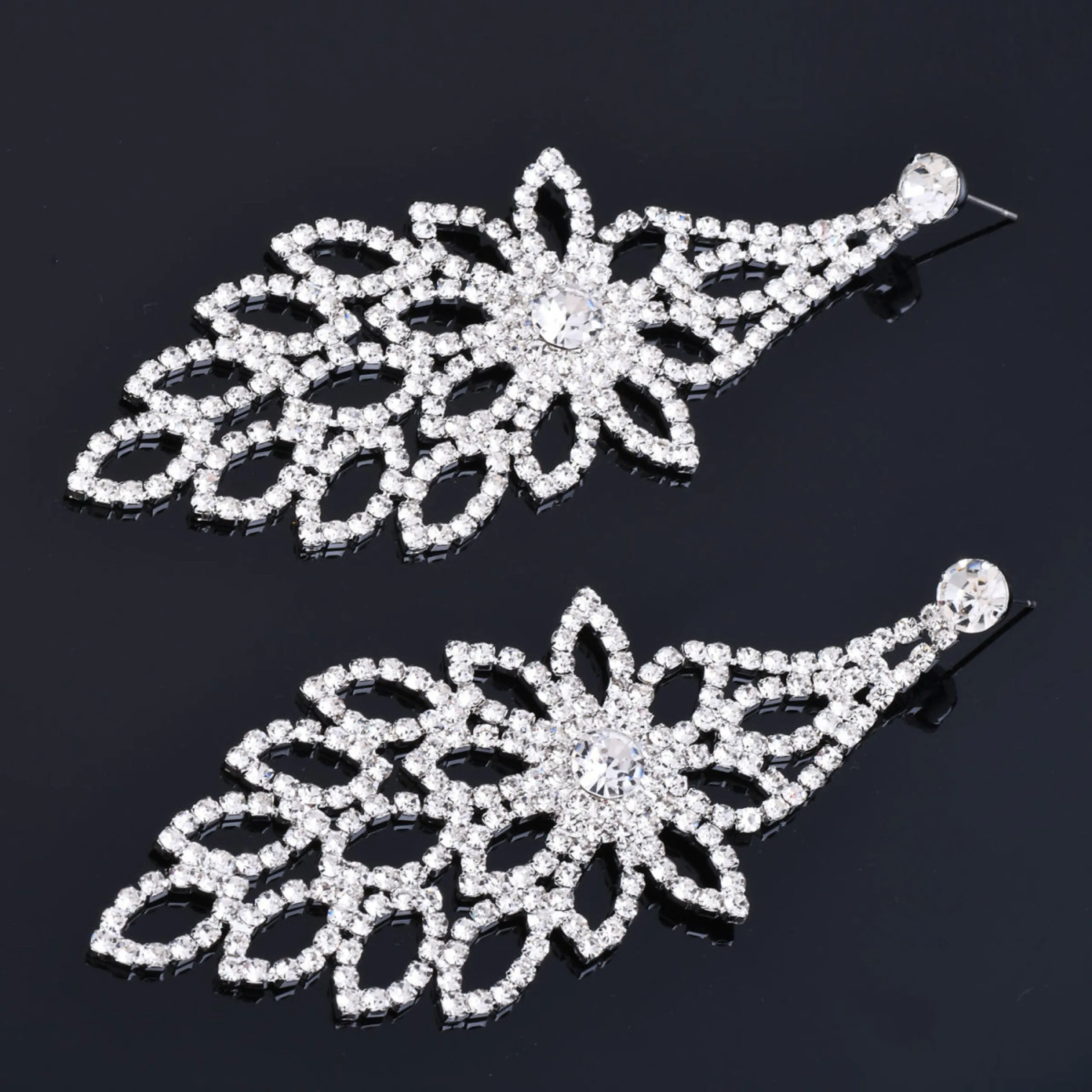 MAYA - clear silver chandelier rhinestone earrings