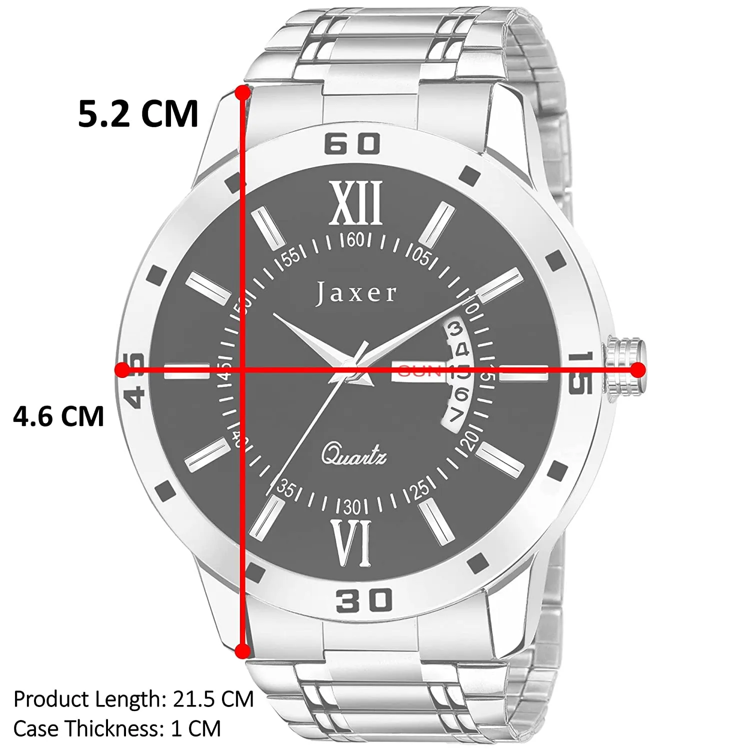 Men's Black Dial Analog Watch with Day & Date Feature and Steel Chain - JXRM2168