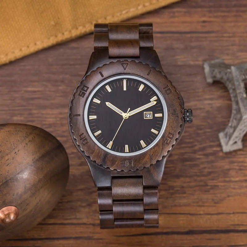 Men's Calendar Display Analog Quartz Wooden Watch
