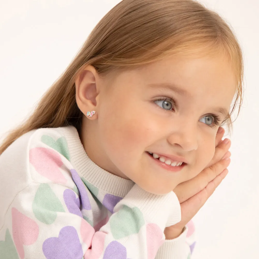 Miss Unicorn Kids / Children's / Girls Earrings Enamel - Sterling Silver