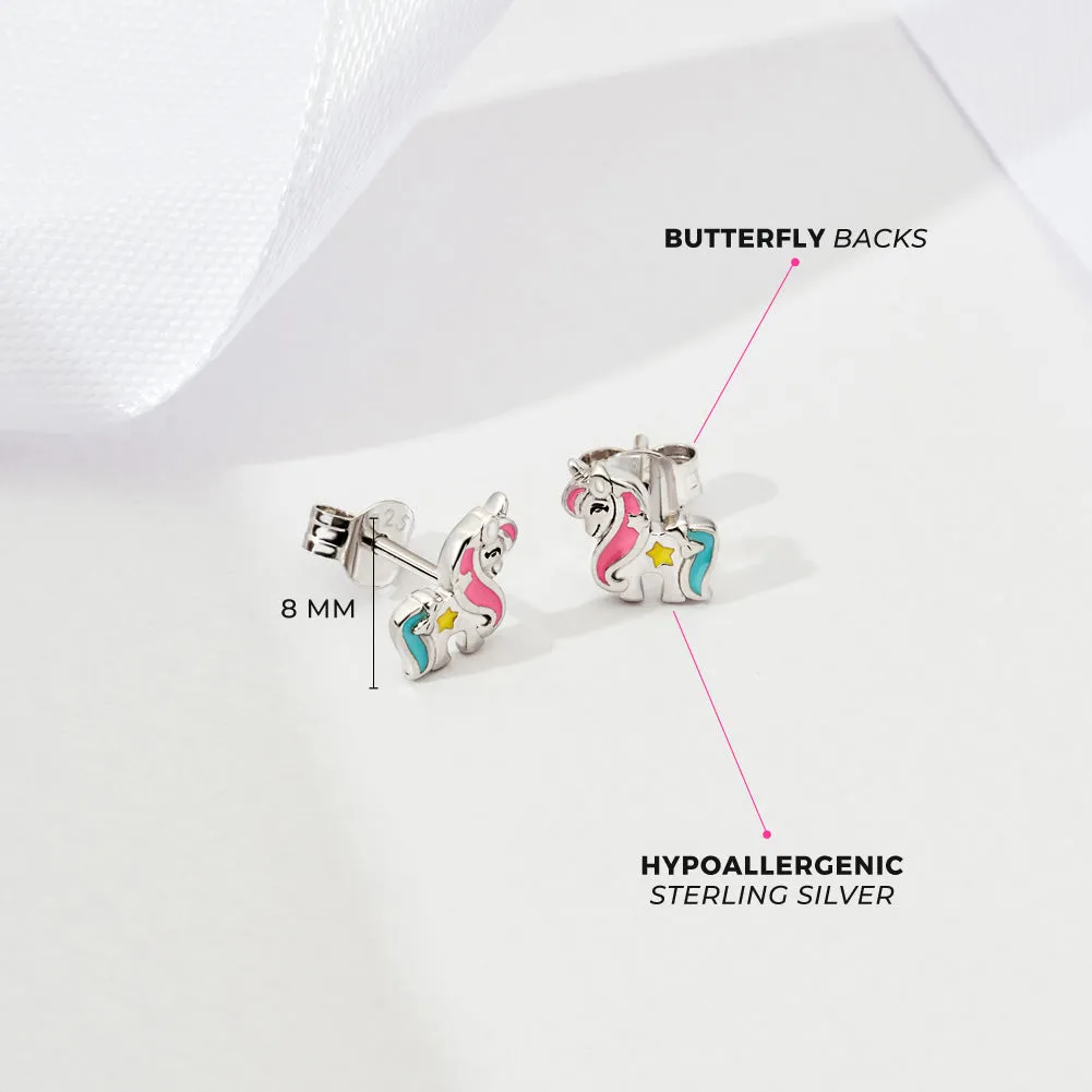 Miss Unicorn Kids / Children's / Girls Earrings Enamel - Sterling Silver