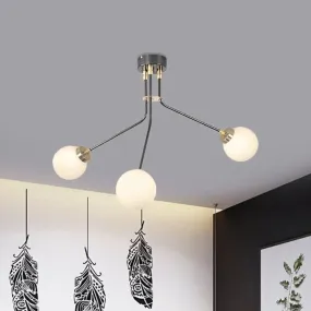 Modern Glass Chandelier Light - Globe White Pendant Fixture (3/7 Lights) for Living Room - Black Finish