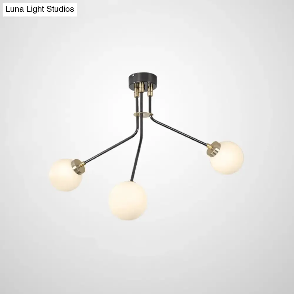 Modern Glass Chandelier Light - Globe White Pendant Fixture (3/7 Lights) for Living Room - Black Finish