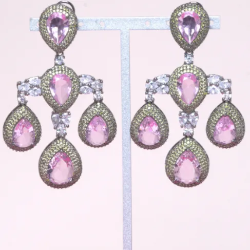 Mona Statement Indian Chandelier Earrings Pink Jaipur Rose Designer Indian Jewelry