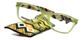 Monet, (Premium) Reading Glasses High End Readers  1 ..  3 Magnifying, Translucent (L Green) Chevron Square. Optical Frame. NY Fifth Avenue.