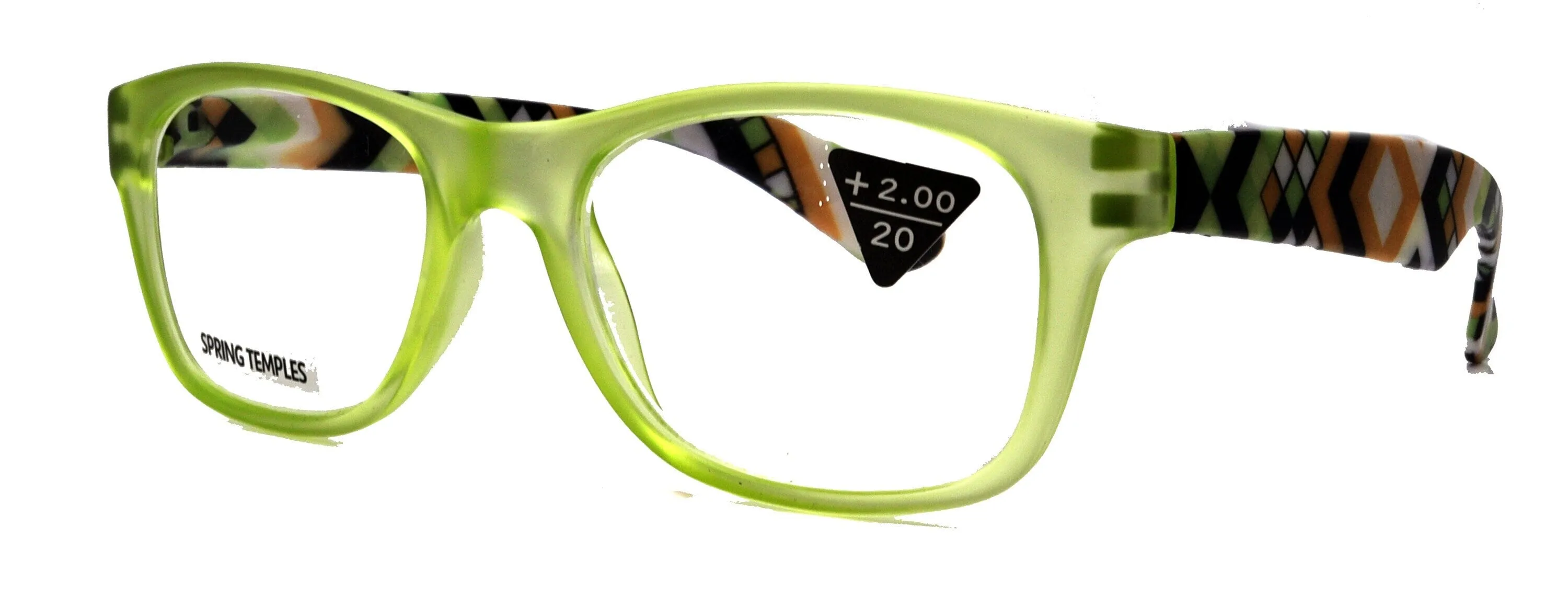 Monet, (Premium) Reading Glasses High End Readers  1 ..  3 Magnifying, Translucent (L Green) Chevron Square. Optical Frame. NY Fifth Avenue.