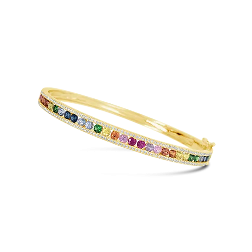Multi-color Sapphire & Diamond Bangle Bracelet