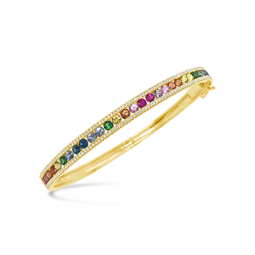 Multi-color Sapphire & Diamond Bangle Bracelet