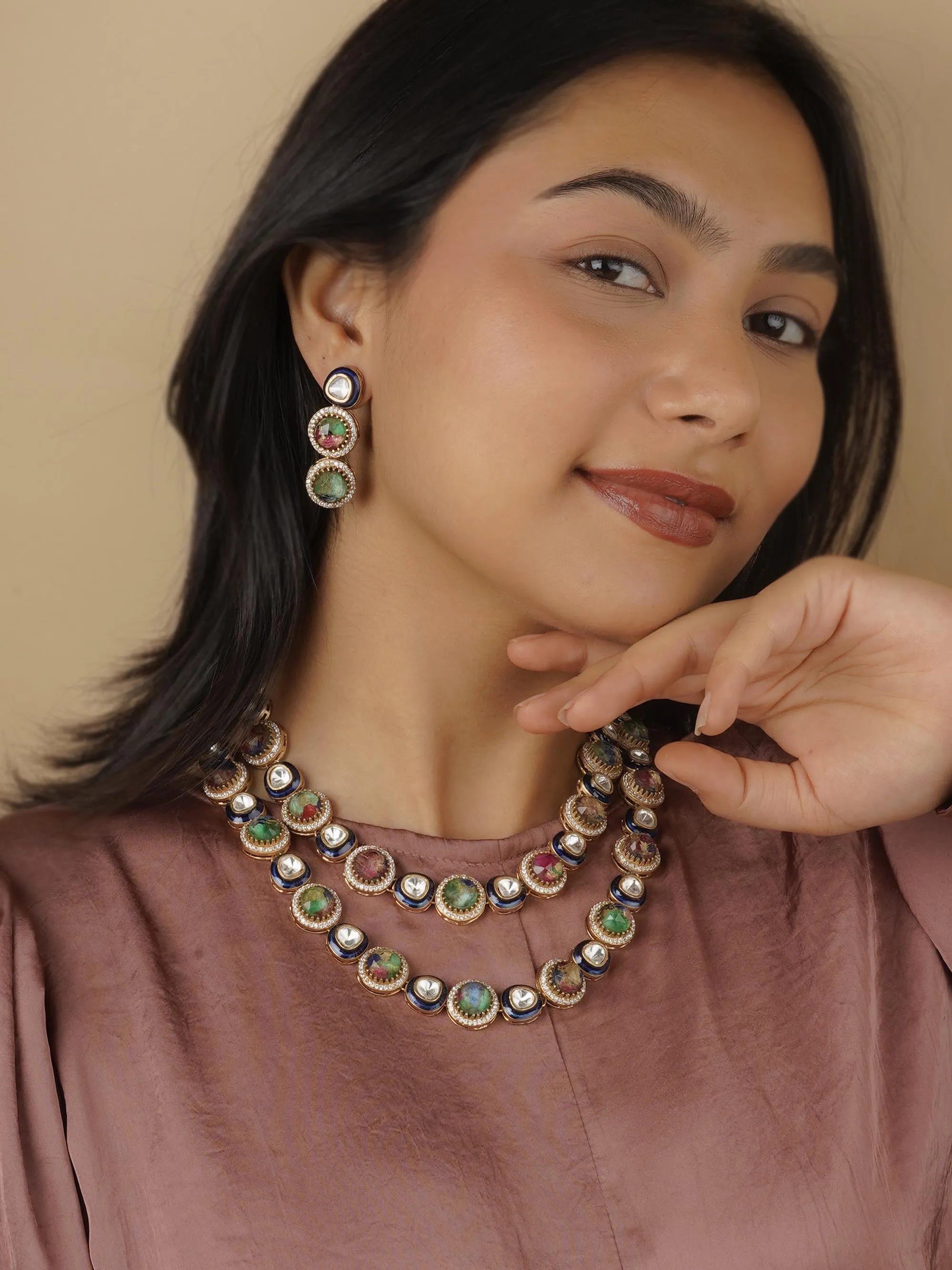 Multicolor Gold Plated Contemporary Necklace Set - CC-S14D