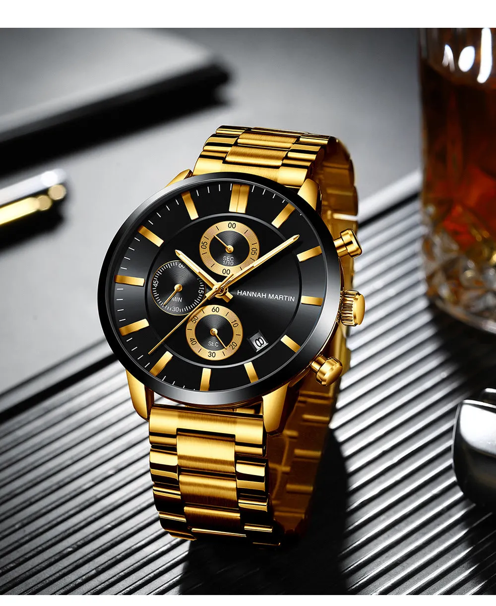 Multifunctional Calendar Waterproof Watch Fashion Blue Business Casual Fine Steel Watch