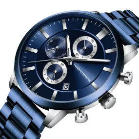Multifunctional Calendar Waterproof Watch Fashion Blue Business Casual Fine Steel Watch