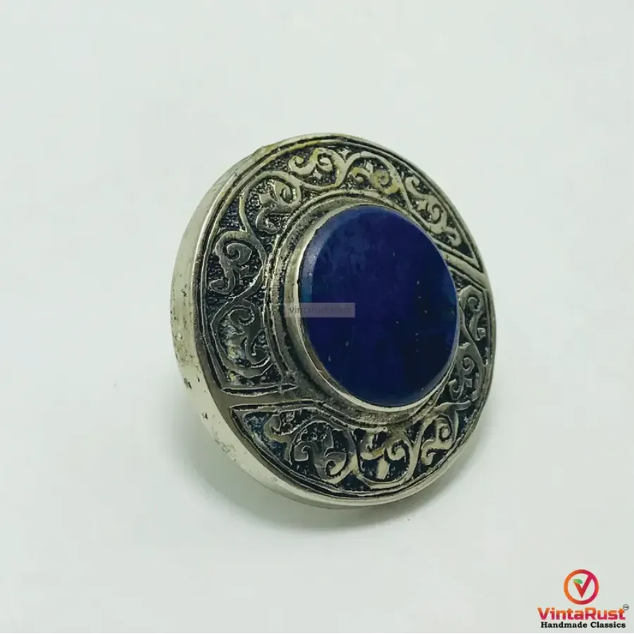 Natural Lapis Lazuli Stone Ring, Vintage Gemstone Ring,