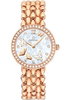 Omega De Ville Prestige Quartz Dewdrop Watch - 27.4 mm Red Gold Case - Delicate Diamond-Set Bezel - Red Gold Dial - 424.55.27.60.55.003
