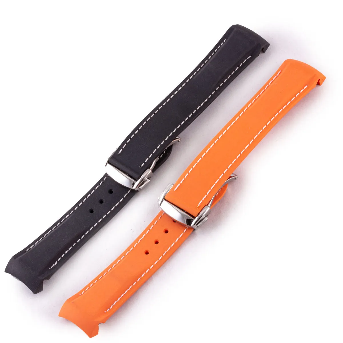 Omega Speedmaster / Seamaster - Bracelet montre caoutchouc - Rubber cousu (noir,orange)