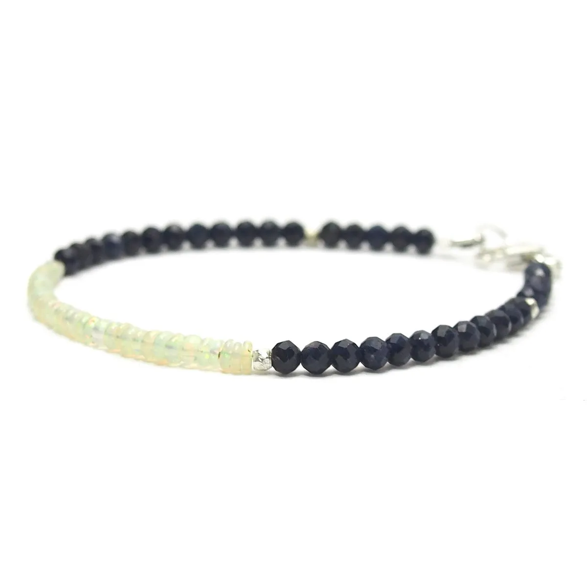 Opal and Sapphire Bracelet with Sterling Silver Lobster Claw Clasp