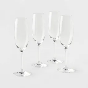 Open Box - Threshold Signature 4PK Crystal Champagne Flutes Stemmed Sparkling Wine Glasses