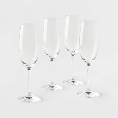 Open Box - Threshold Signature 4PK Crystal Champagne Flutes Stemmed Sparkling Wine Glasses