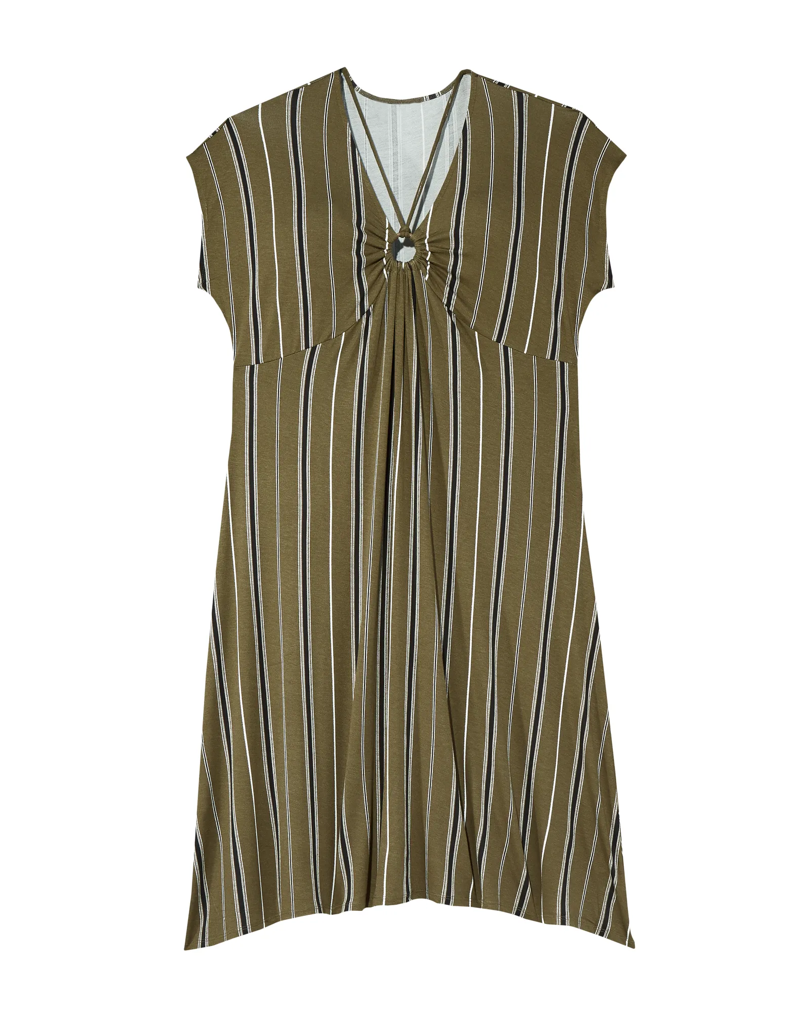 Pasadena Short Sleeve Keyhole Dress | Olive Green / Black