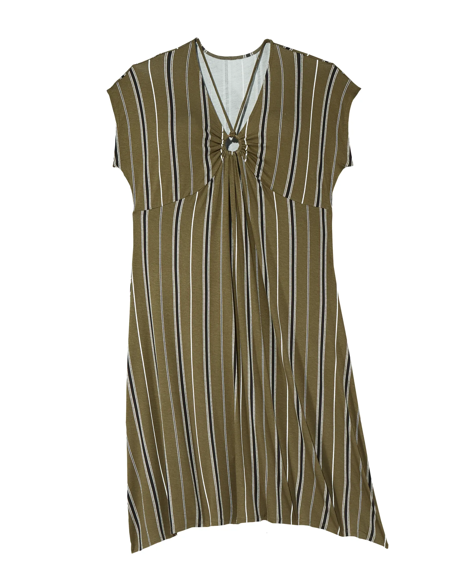 Pasadena Short Sleeve Keyhole Dress | Olive Green / Black