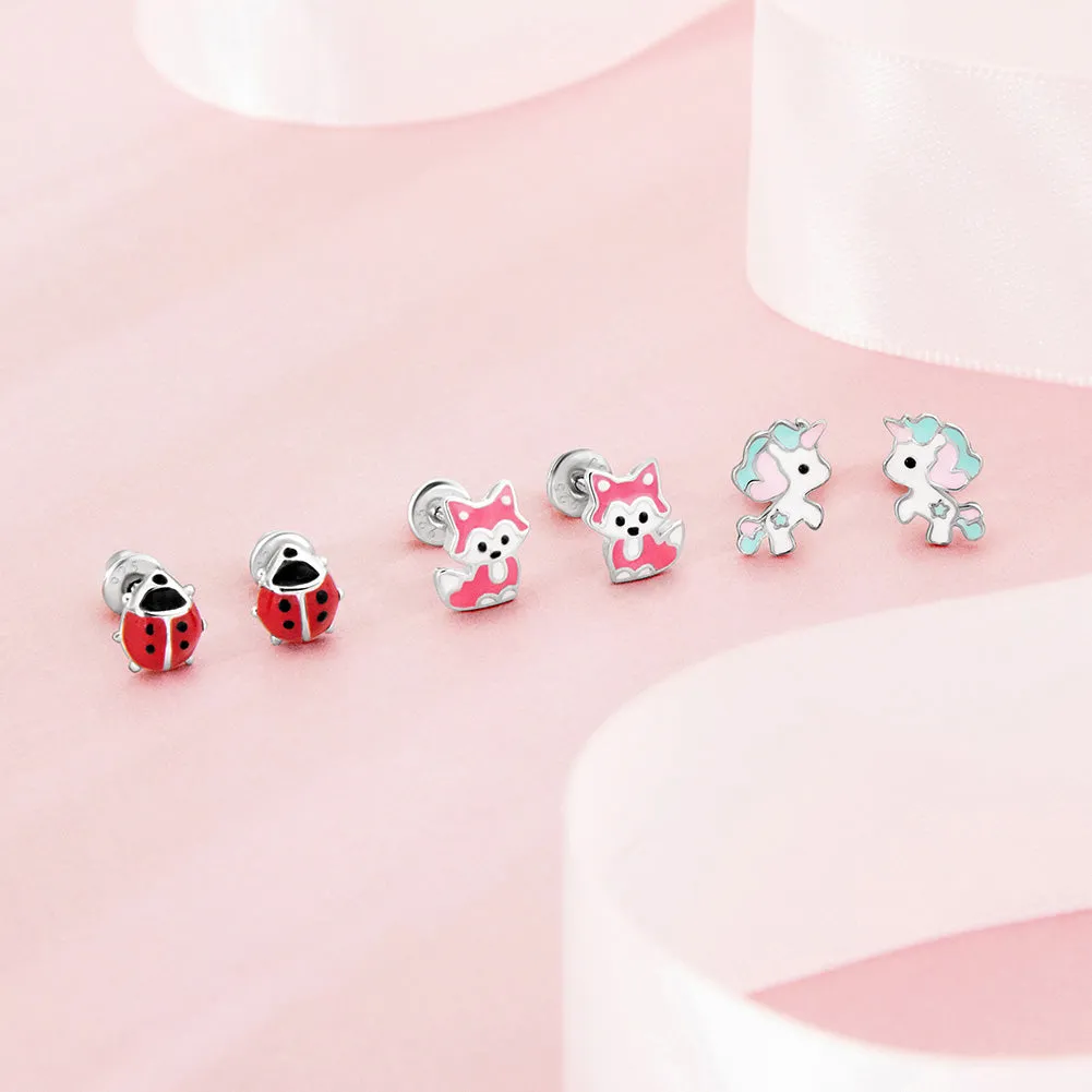 Pastel Enamel Unicorn Kids / Children's / Girls Earrings Enamel - Sterling Silver