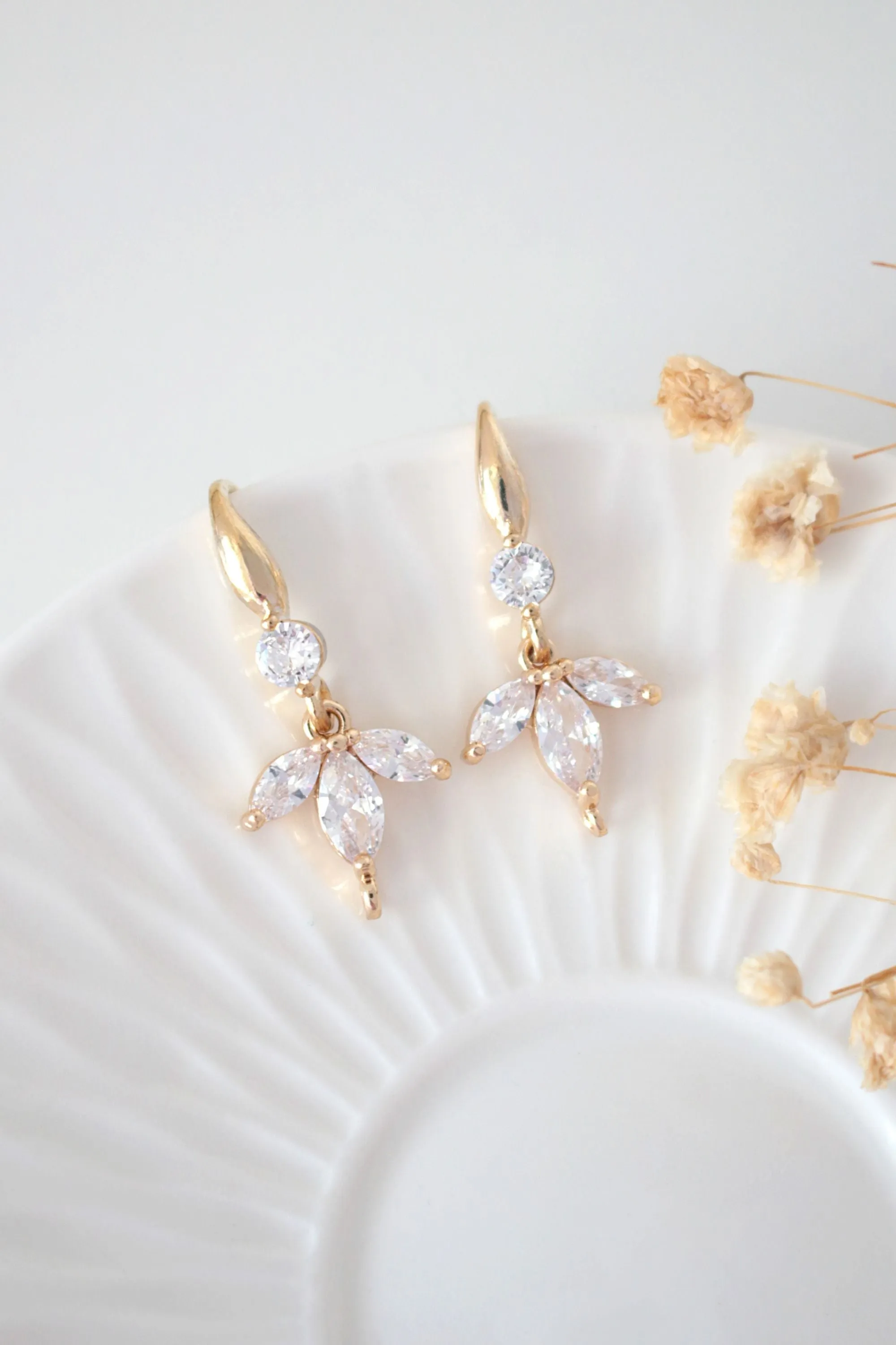 "Bloom" 24 Karats Cubic Zirconia Flower Petals Hook Earrings