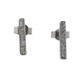 "Sparkle Bar" Sterling Silver Mini CZ Bar Stud Earrings