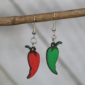 Red and Green Mismatched Chili Pepper Wooden Earrings by Cate's Concepts, LLC
