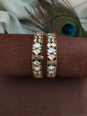 Regal Radiance - Gold Plated Moissanite Kundan Screw Bangles