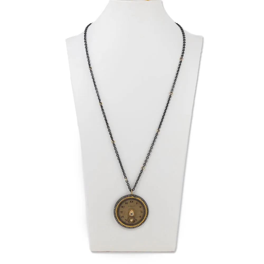 Reworked Vintage Watch Face Necklace with 24k Gold and Diamonds