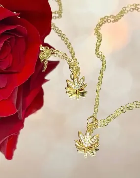 Rhinestone Leaf Necklace - Gold