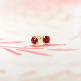 Ribbed Rose Cut Mercury Studs - Ruby